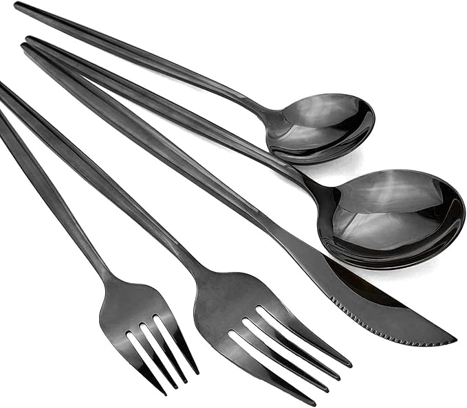Black 36-Pieces Silverware Flatware Mirror Polished Dinnerware, 18/0 Stainless Steel Cutlery Set For Home Kitchen Party Hotel Restaurant Wedding Service for 6