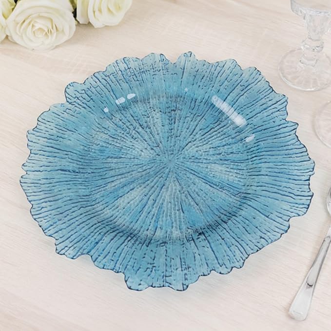13" Charger Plates - Set of 24 - Acrylic Transparent Dusty Blue Round Reef Disposable Chargers, Ideal for Dinner Party Wedding Holiday Bulk Events