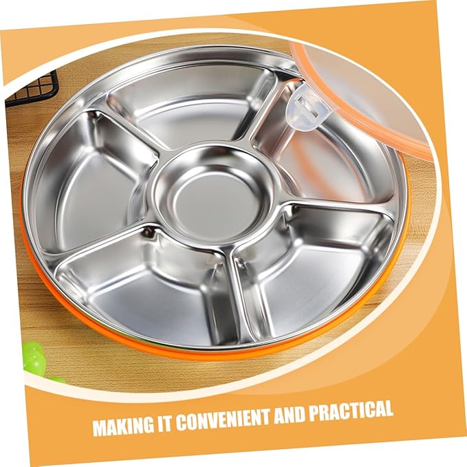 GLEAVI Stainless Steel Divided Serving Tray Lid Family Sized Fruit and Vegetable Tray Multipurpose Snack Container for Fresh Food Storage and Outdoor Use