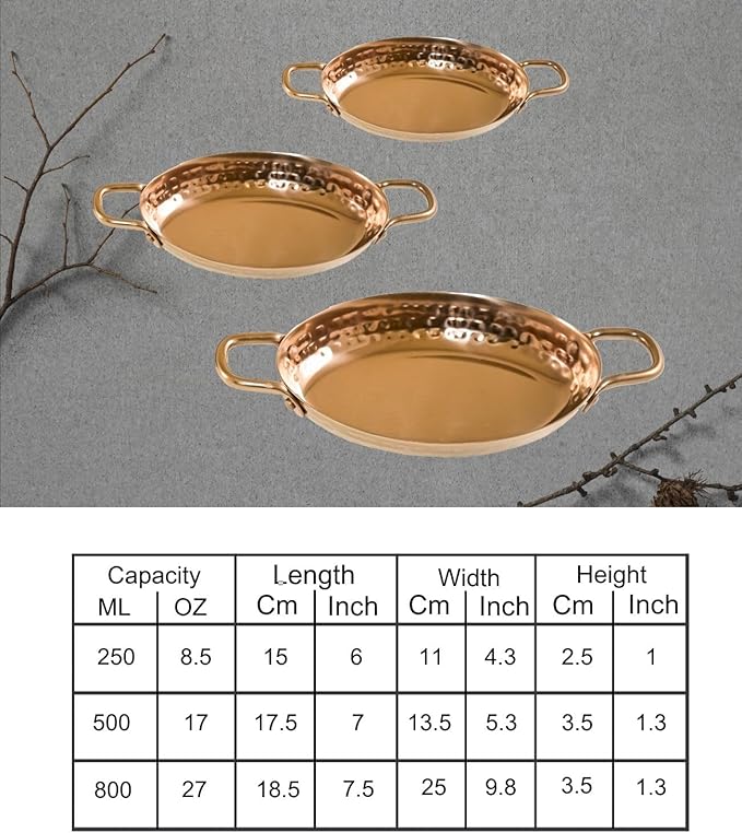 Hammered Copper Tray, Set of 2 Serving Appetizer Tray with Handle for Party, Fruit Platter, Dessert Trays, Serving Dishes: (18.5 cm)