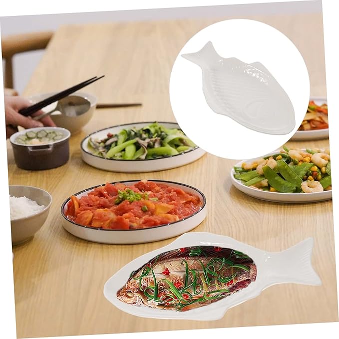 Ceramic Fish Shaped Plate for Home and Restaurant Unique Creative Dish for Snack Storage Elegant Tableware for Appetizers and Desserts White Design