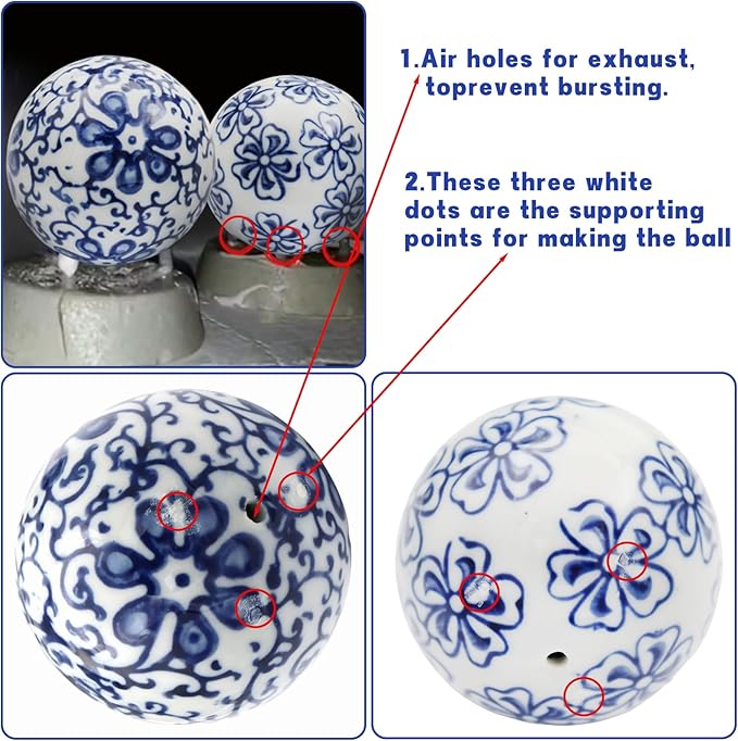 6 Pc Decorative Blue Balls Chinoiserie Ball Ceramic Orbs for Centerpiece Bowls Tray Bowl Basket Gifts for Vases Dining Table Christmas Halloween Wedding Party Decoration(B)