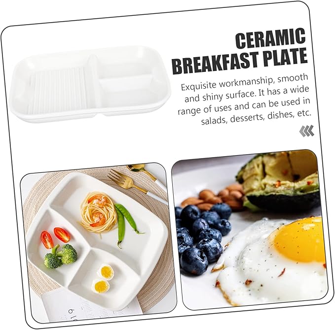 Divided Plate for Breakfast Divided Plate Ceramic Snack Tray Lid School Breakfast Trays