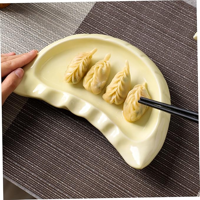 Zerodeko Dumpling Shaped Ceramic Plate Creative Dinnerware for Appetizers Snacks Microwave Dishwasher Safe Capacity for Family Gatherings Versatile Serving Tray