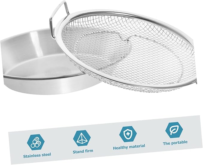 1 Set Mesh Drain Pan Barbeque Grill Plate Vegetable Drainer Fried Food Draining Rack Barbecue Grill Tray Smokeless Roasting Pan Roasting Tray Fruit Stainless Steel Egg Steamer