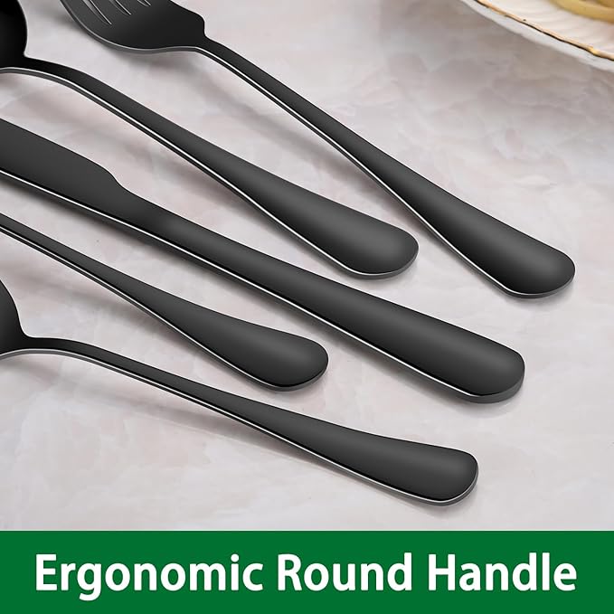 16-Piece 7.3 Inches Black Stainless Steel Dinner Spoons,Durable Soup Spoons,Black Table Spoon,Silverware Spoon