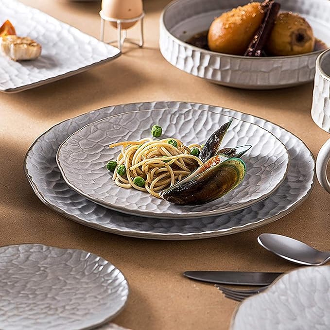 Ceramics Dinner Sets, 39 Pieces White Cereal Bowl Steak Plate and Mug | Nordic Style Porcelain Dinnerware Set for Family Gathering