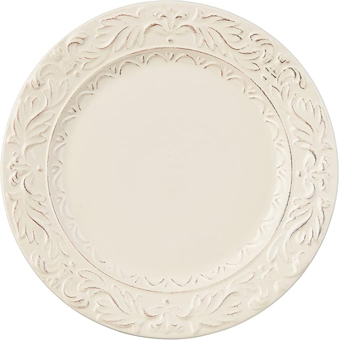 Firenze Ivory 16-Piece Ceramic Dinnerware Set, Service for 4 – Embossed Plates, Mugs & Bowls in Elegant Vintage White – Classic Everyday Dining Set for Rustic & Formal Tablescapes