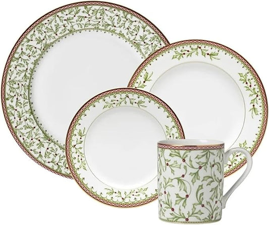 Holiday Traditions Dinnerware Set with Mugs Round Ceramic Dessert Plates Family Hotel Tableware