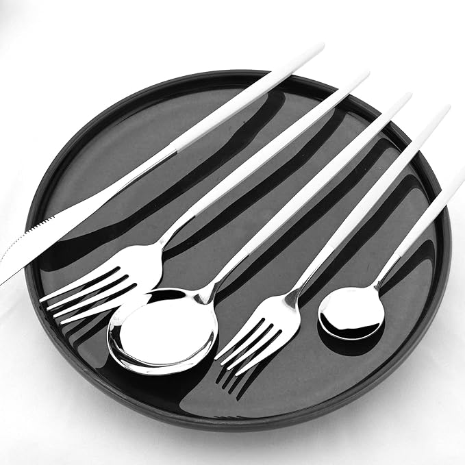 Silverware Set,Flatware set, 20Piece,Gugrida Mirror Silver White Eating Utensils Set Stainless Steel Tableware Cutlery, Includes Dinner Knives/Forks/Spoons/Teaspoons/Salad forks Service for 4