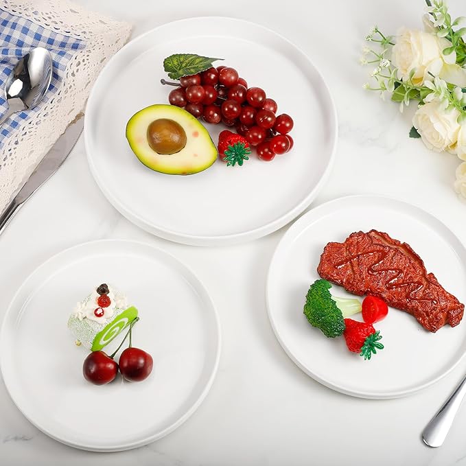 Porcelain Dinner Plates Set of 6,10 Inch Round Dessert Salad Plates,White Ceramic Dinner Plate with Lipped Edges for Dessert Salad Appetizers,Microwave,Dishwasher Safe,Scratch Resistant