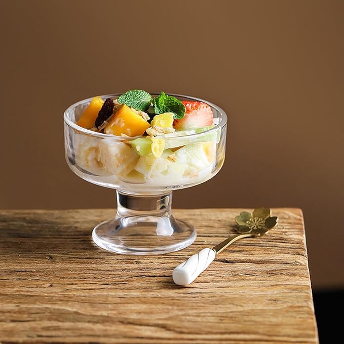 4 Pack Glass Ice Cream Cups,Glass Dessert Bowls,7oz Mixed Drinks Cups for Drinks,Dessert,Nuts,Fruit, Pudding,Snack,Cocktail Party (4)