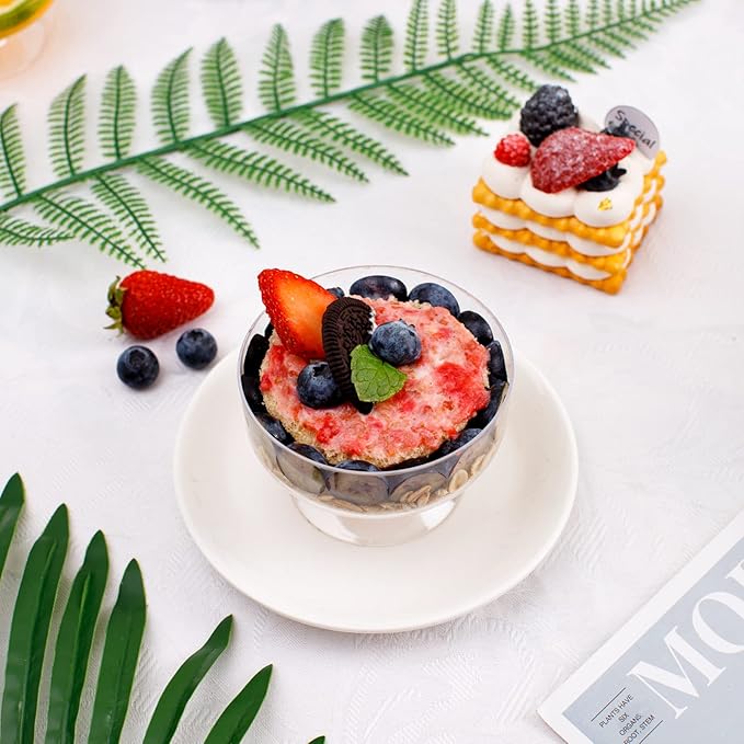 supernal 7oz Clear Dessert Cups,60 Pack Plastic Dessert Cups Serves 60 Guests,Ice Cream Cups Disposable,Clear Plastic Appetizer Cups Peferct for Desserts Cocktails Fruit Parfait Trifle Mousse Pudding