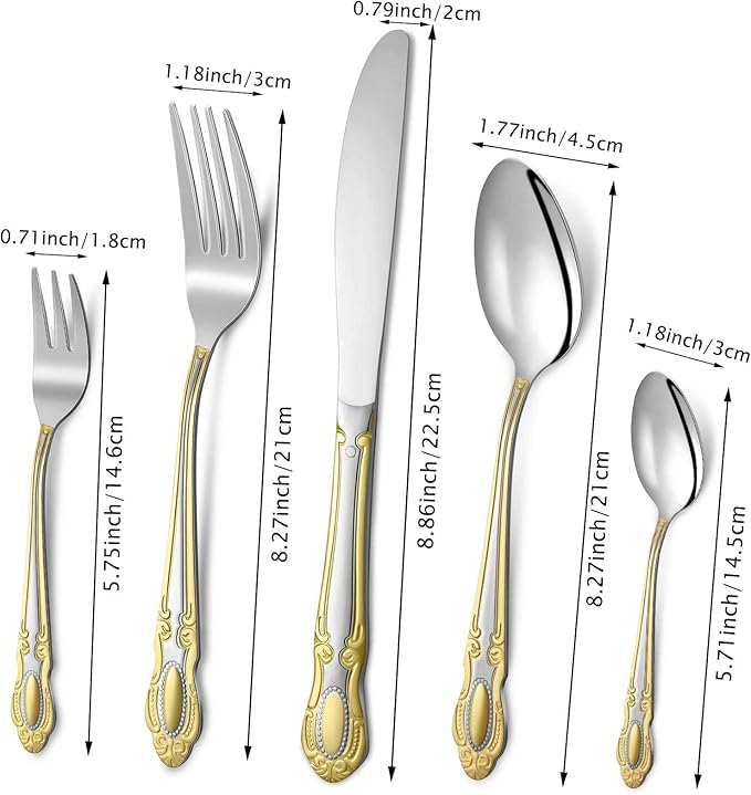 Coume 40 Pcs Gold and Silver Flatware 18/10 Stainless Steel Flatware Set for 8 Fork and Spoon Silverware Set Gold Silver Utensils for Wedding Family Gatherings Hotel, Dishwasher Safe