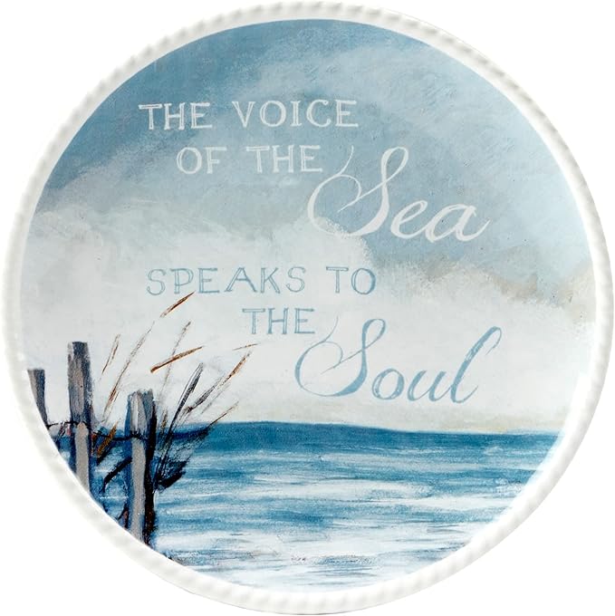 Shorebirds 6" Ceramic Canape and Luncheon Plates – Set of 4 with Assorted Coastal Quote Designs – Dishwasher & Microwave Safe – Ocean-Inspired Snack Plates for Entertaining or Beach House Décor
