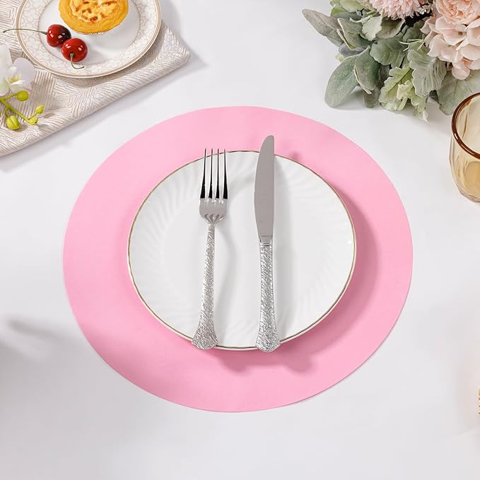 SHACOS 100 pcs Round Paper Placemats Disposable 13 inch Colored Paper Place Mats for Wedding Birthday Party Bridal Baby Shower Table Decoration, Light Pink (Pack of 2)