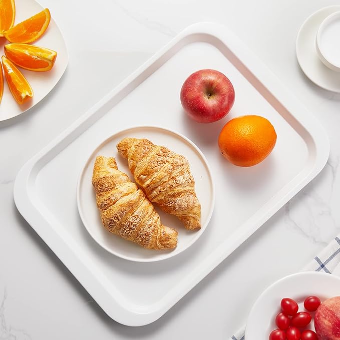 Melamine Serving Trays White 17.1x12.2 Inch Rectangle Cafeteria Fast Food Trays Breakfast Lunch Dinner for Eating Set of 6,PFW-174122-06