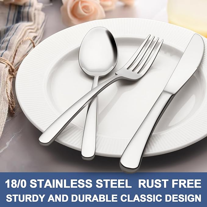 40-Piece Silverware Set for 8, Wildone Premium Stainless Steel Flatware Set, Heavy Duty Cutlery Utensil Set for Home Restaurant, Include Fork Knife Spoon Set, Dishwasher Safe