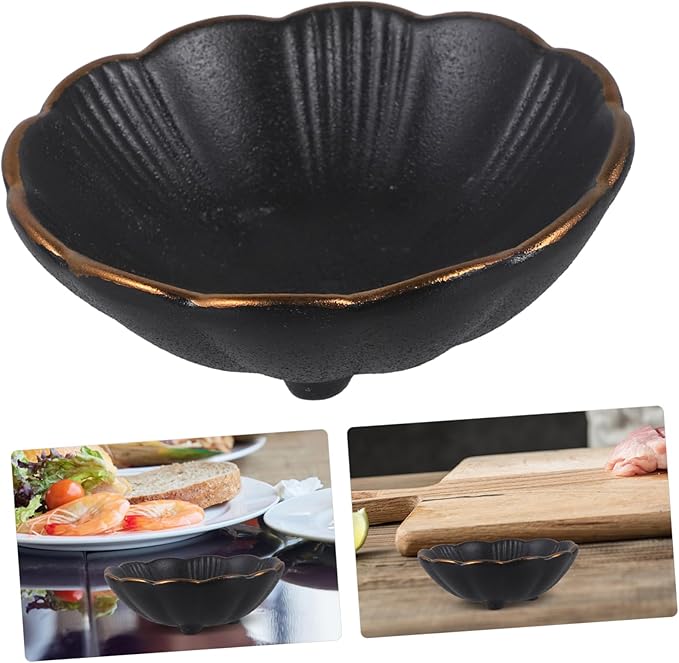 GLEAVI 2 pcs Ceramic Sauce Dish Black Appetizer Plates for Dipping Condiments for Home Restaurants and Catering Elegant Design for Fruits Nuts and Sauces