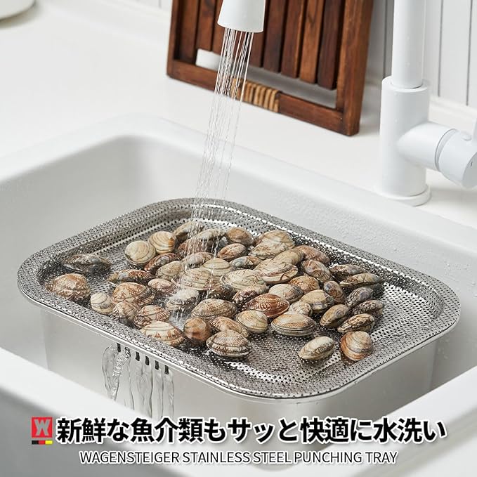 Stainless Steel Vegetables & Fruits Rinse Strainer, Perforated Colander Tray, Small Drying Rack for Dishes, Fitting Lid for Washing-up Bowl/Dishpan/Basin, Compact & Functional Design