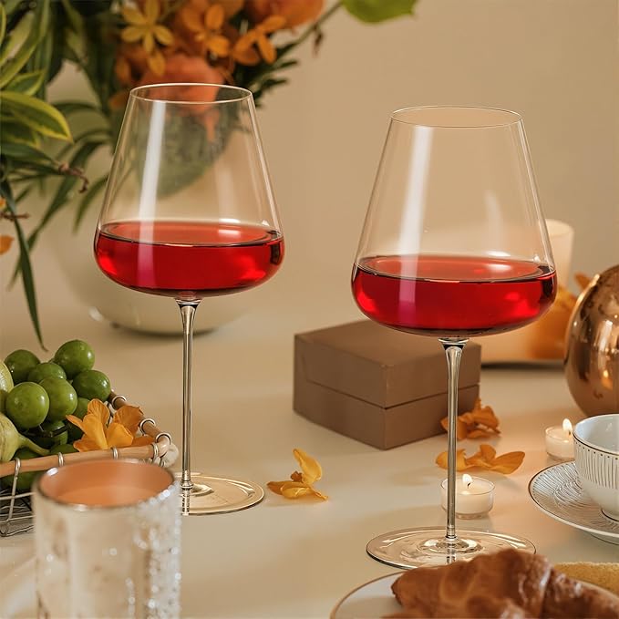 KAMMAK Wine Glasses Set of 2, 32.12 oz Hand Blown Crystal Bordeaux Wine Glasses, Thin Rim & Long Stem, Perfect for Red & White, Daily Use, Wedding or Birthday Gift with Gift Box, 2G-7