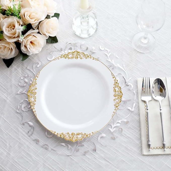 20 Pack 13" Silver Sheer Organza Placemats - Round Embossed Foil Flower Design Disposable and Elegant