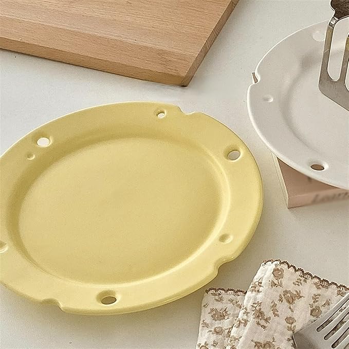 SONGCHAO Party Supplies Creative Ceramic Plate Yellow Cute Matte Cheese Shape Breakfast Plate Home Kitchen Snack Plate Dessert Cake Plate Party Plates (Color : A)