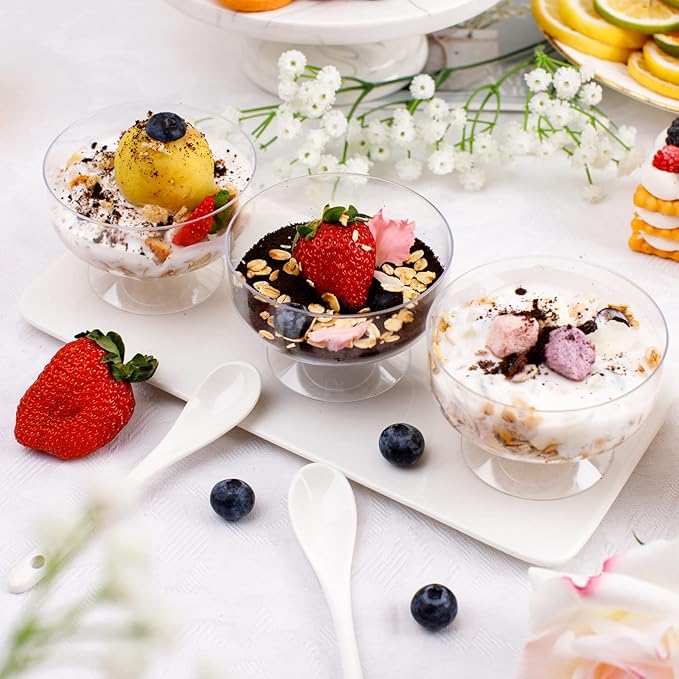 supernal 7oz Clear Dessert Cups,60 Pack Plastic Dessert Cups Serves 60 Guests,Ice Cream Cups Disposable,Clear Plastic Appetizer Cups Peferct for Desserts Cocktails Fruit Parfait Trifle Mousse Pudding