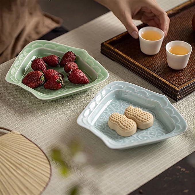 Sauce Dish Creative Relief Auspicious Clouds Plate Zen Tea Point Plate Ceramic Snack Plate Dessert Snack Plate Snacks Fruit Plate Snack Plate(1)
