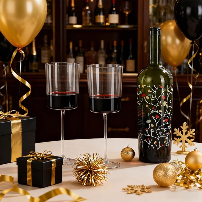 Ciaell 12 Pack Clear Plastic Wine Glasses - 14Oz Plastic Wine Glasses with Stem - Disposable Stemmed Wine Glass for Parties & Weddings & Outdoor