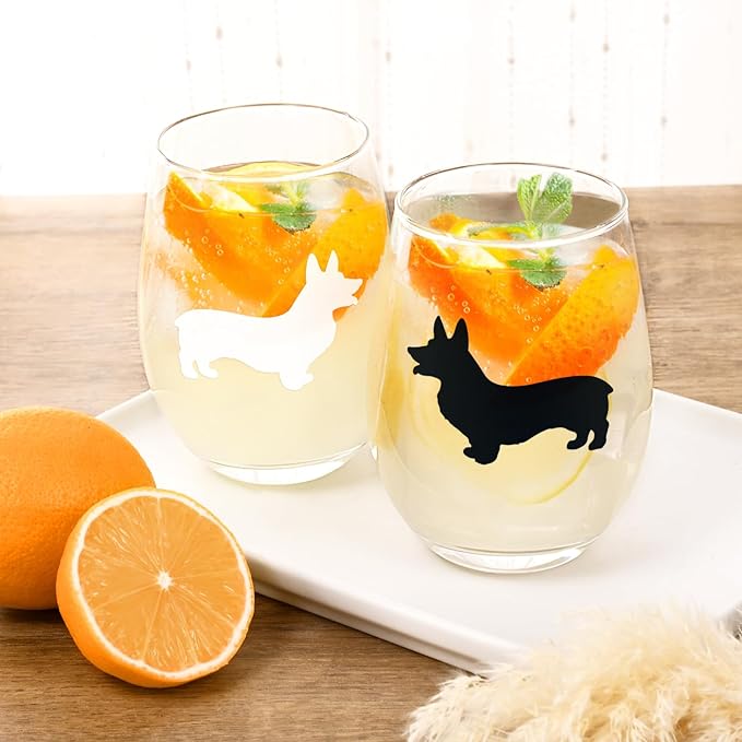 Futtumy Corgi Wine Glasses Set of 2, Corgi Gifts for Corgi Lovers, Corgi Gifts, Dog Lovers Gifts for Women, Gifts for Dog Lovers for Christmas Birthday Mother's Day, 17Oz Wine Glass for Women
