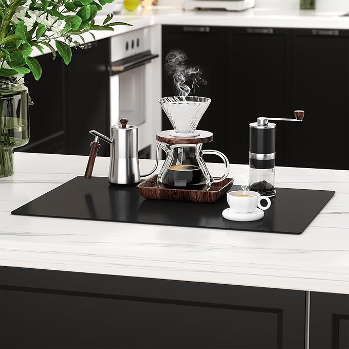 Silicone Counter Mat 40x60cm 2 Pack - High-Temp Resistant, Non-Slip Waterproof Pad for Kitchen Countertops, Sink & Stove (Black)