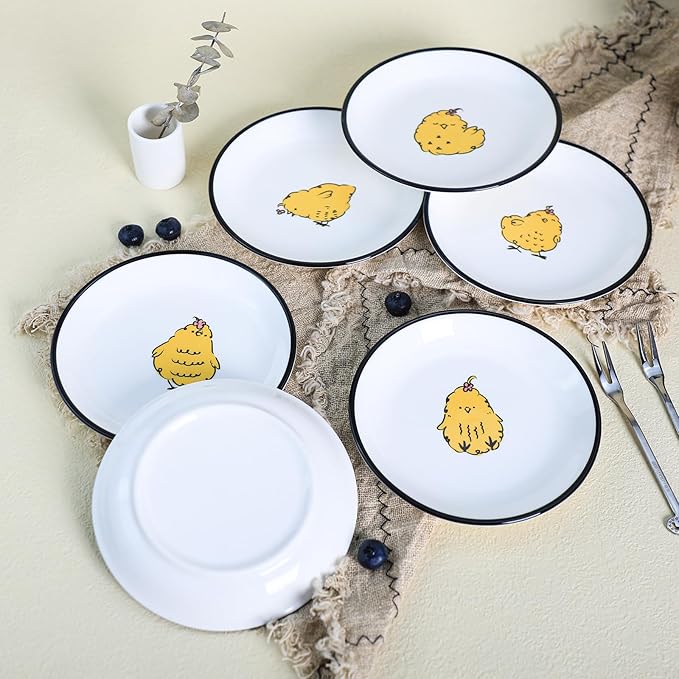 SOCOSY Cute Cartoon Animals Seasoning Dishes Sauce Dishes Sushi Dipping Bowls Appetizer Plates Little Cat Feeding Plates, Serving Dish for Home Kitchen Restaurant-Chicks-5 Inch, Set of 6