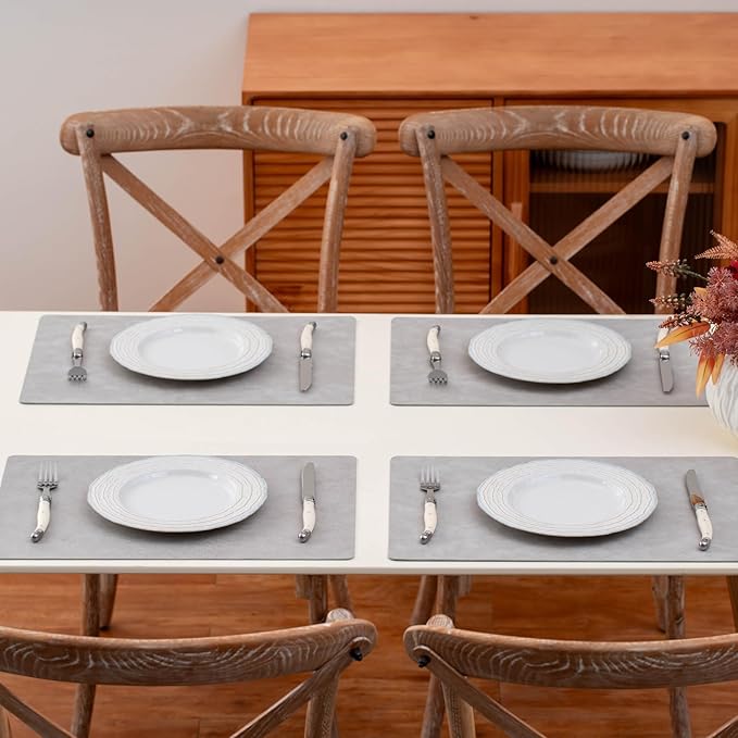 Placemats Set of 4 Reversible Dual-Color Table Placemats, Faux Leather 100% Waterproof Oil-Proof Wipeable Place Mats, Heat Resistant Dual Sided Table Mats for Kitchen/Dining/Party (Gray&Sky Blue
