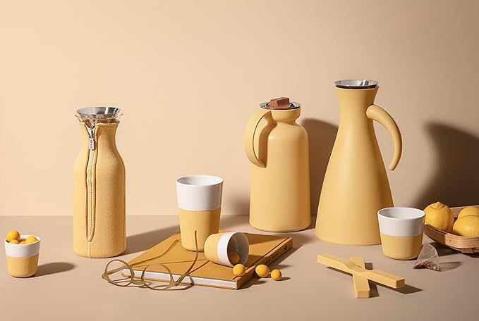 Eva Solo | 2 Cafe Latte Tumbler Mugs | 12 oz Porcelain Coffee Cup Tumblers with Silicone-coated Grip | Dishwasher Safe | Danish Design, Functionality & Quality | Golden Sand
