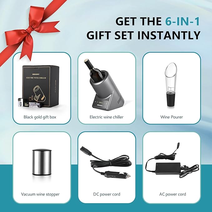EUHOMY Wine Chiller Electric, Portable Wine Bottle Chiller for 750ml Wine & Champagne, Single Bottle Wine Cooler on Patio, Keep Cold Up to 1 Day - Extra Surprise for Wine Lovers, Gift for Him