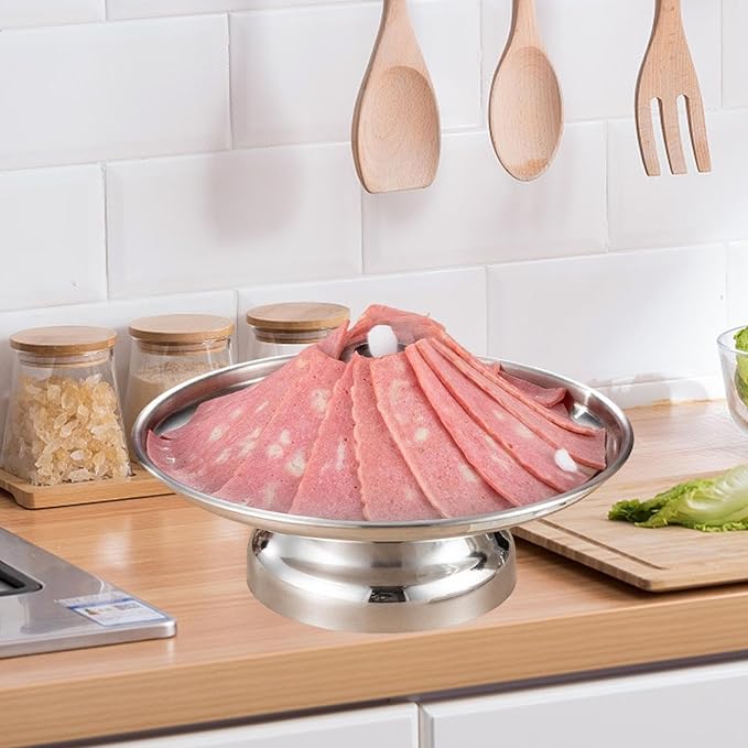 Chilled Seafood Serving Tray with Base Stand for Hot Pot, Silver