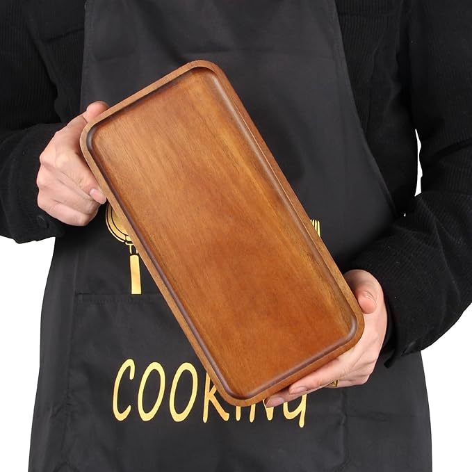 Acacia Wood Platters Small 12"x6" Long Charcuterie Board Rectangle Decorative Tray Wooden Serving Platter for Food Appetizer Cake Plates Kitchen Dish Cheese Boards Rectangular Snack Dessert Trays
