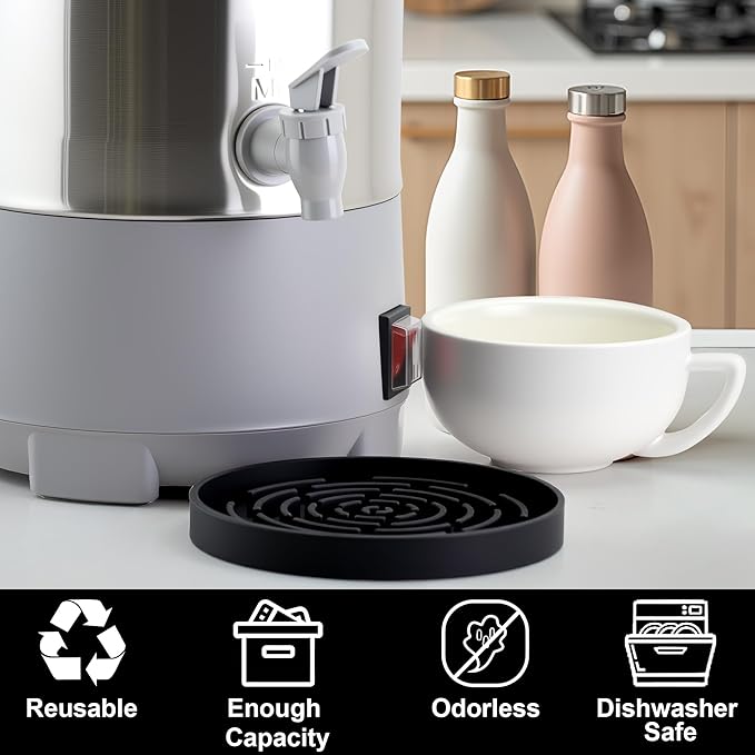 Drip Pan Compatible with Hamilton Beach Coffee Urn, 4 Pack Black Silicone Drip Mat for Elite Gourmet SYBO and Other Beverage Dispenser