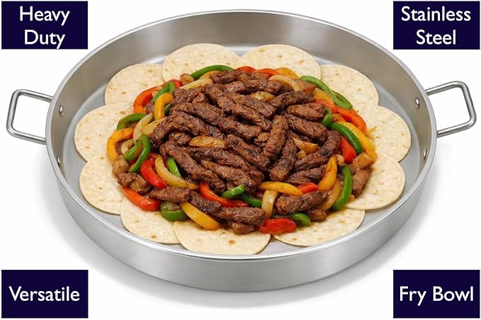 23" Stainless Steel Comal-Tacos Fry Bowl-Heavy Duty Concave Wok-Fajitas Pan