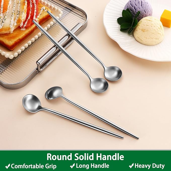 7.95 Inches SS18/10 Long Handle Iced Tea Spoons,Set Of 4 Satin Finishing Stainless Steel Long Spoons For Stirring Cocktail,Ice Cream,Milk,Iced Teaspoons Set