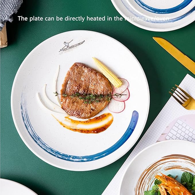 Dinner Plates,Ceramic Dinnerware, Green Lines Stripes Round Dinnerware Set, Japanese Style Tableware Serving Platters, Microwave & Dishwasher Safe, Dinnerware Dishes for Dessert, Salad, Pasta,10inch