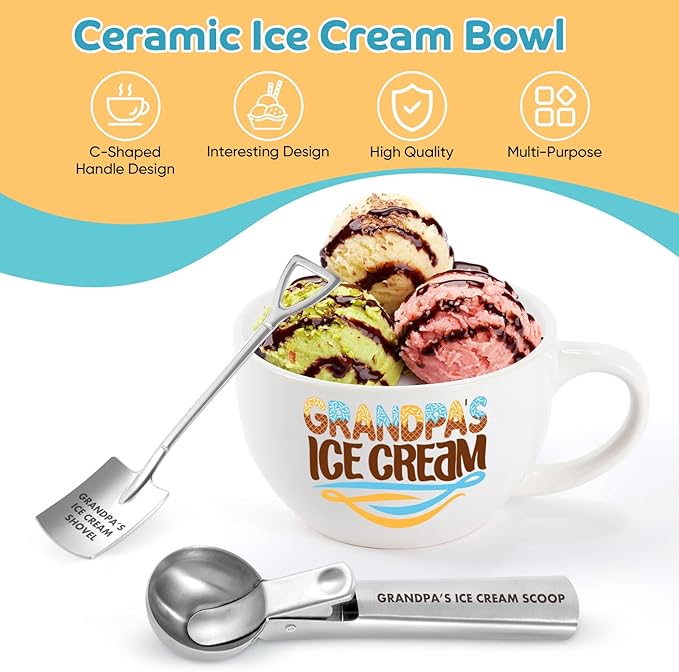 Gifts for Grandpa – Ice Cream Bowl & Scoop Set for Father's Day & Christmas, Xmas Present from Granddaughter & Grandson