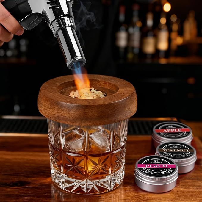Whiskey Smoker Kit with Torch & 6 Flavors Wood Chips - Premium Bourbon Cocktail Smoker Set,Old Fashioned Drink Smoker Kit, Christmas Gifts for Men, Dad, Husband (Butane Not Included)
