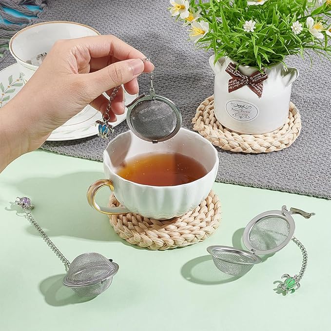 UNICRAFTALE 3 Sets Round Tea Infuser Loose Tea Strainer Turtle Shaped Stainless Steel Loose Leaf Tea Ball Mesh Cute Pendant Tea Strainer Set for Brew Tea, Spices & Seasoning