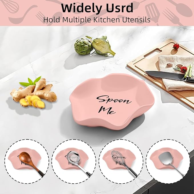 Funny Ceramic Spoon Rest for Kitchen Counter Stove Top, 5.8 Inch Heat-Resistant Utensil Holder for Cooking, Spoons, Ladles, Tongs, Cute Kitchen Decor, Housewarming Gift for Women Men (Pink)