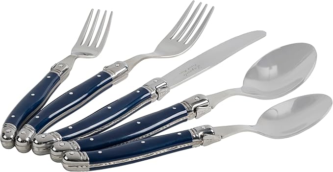 French Home Laguiole 20 Piece Flatware Set – 18/10 Stainless Steel Flatware Set for 4 – Luxurious Navy Blue-Colored Utensil Set w/Knives, Spoons and Forks