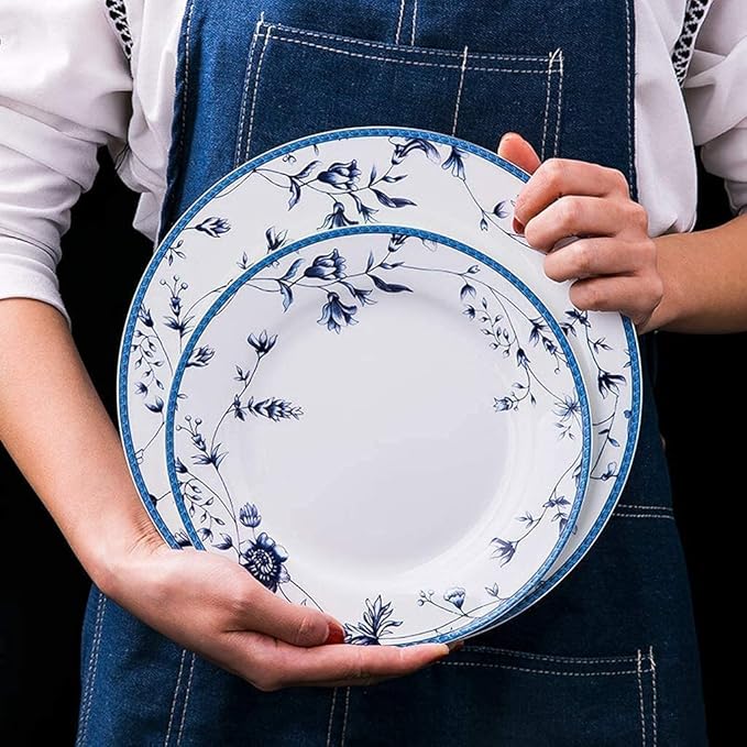 Dinnerware Set Dinner Party Tableware Service Set Ceramics Dinnerware Set with 48-Piece, Bowl/Stockpot/Dish/Spoon|Bone China Dinner Sets, Blue and White Pattern Porcelain Combination Set