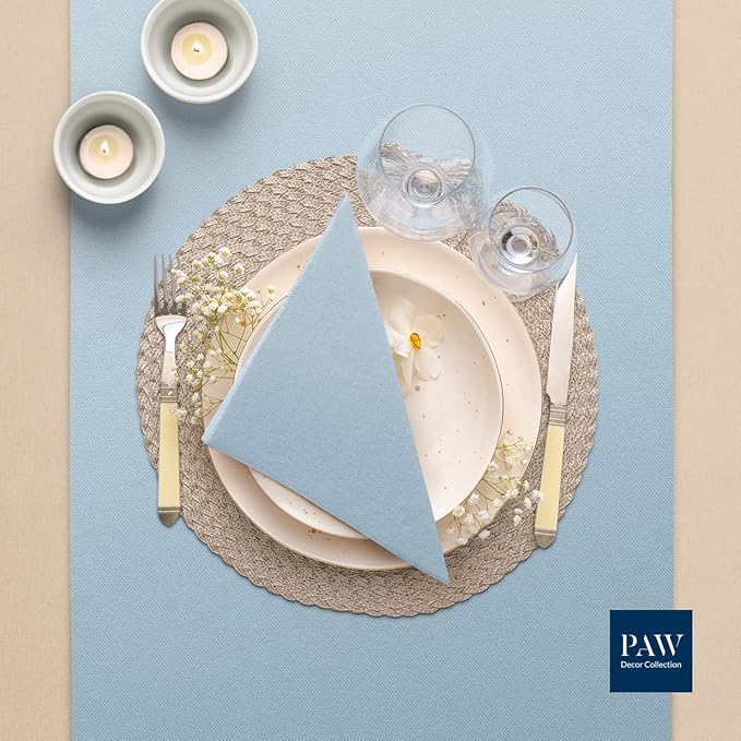 PAW - 50 Pieces Baby Blue Linen-Feel Paper Napkins 16" x 16", Monocolor Disposable Cloth-Like Napkins, Light Blue Dinner Napkins for Baby Shower, Gender Reveal Party, Wedding, Picnic