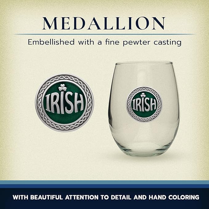 Heritage Pewter Irish Stemless Glass Goblets – Set of 2 | 15 OZ Goblet Wine Glasses | Expertly Crafted Pewter Glass